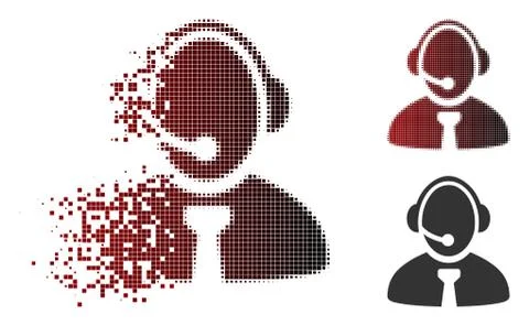 Decomposed Pixelated Halftone Call Center Manager Icon Illustrazione stock