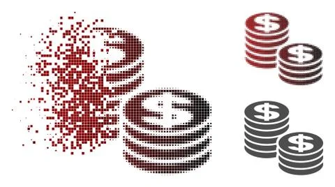 Decomposed Pixelated Halftone Dollar Coin Stacks Icon イラスト素材