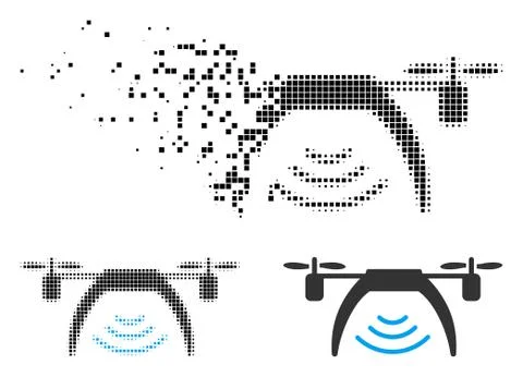 Decomposed Pixelated Halftone Drone WiFi Repeater Icon Stock Illustration