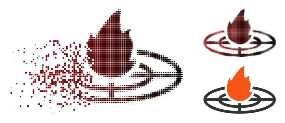 Decomposed Pixelated Halftone Fired Target Icon Stock Illustration