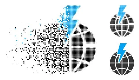 Decomposed Pixelated Halftone Global Shock Icon Stock Illustration