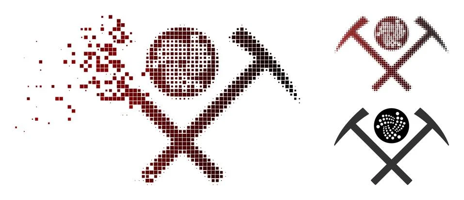 Decomposed Pixelated Halftone Iota Mining Hammers Icon Stock Illustration