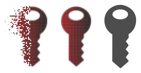 Decomposed Pixelated Halftone Key Icon Stock Illustration