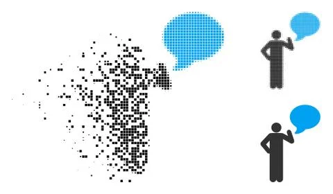 Decomposed Pixelated Halftone Man Idea Balloon Icon Stock Illustration