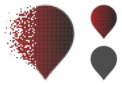 Decomposed Pixelated Halftone Map Marker Icon Stock Illustration
