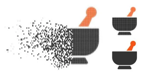Decomposed Pixelated Halftone Mortar Icon Stock Illustration