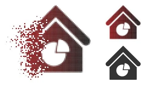 Decomposed Pixelated Halftone Realty Pie Chart Icon Stock Illustration