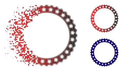 Decomposed Pixelated Halftone Starred Rosette Round Frame Icon Stock Illustration