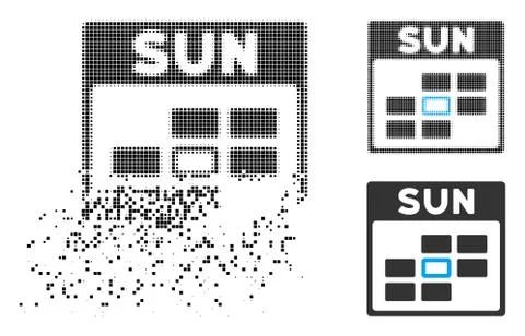 Decomposed Pixelated Halftone Sunday Calendar Grid Icon Illustrazione stock