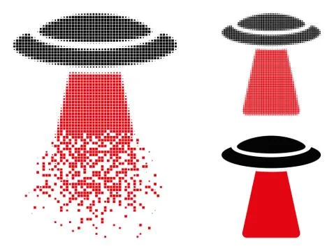 Decomposed Pixelated Halftone UFO Ray Icon Illustrazione stock