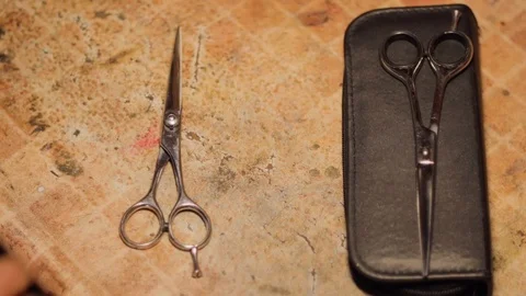 Decomposing and free hand sharpening of hairdresser scissors Vidéo 106369115