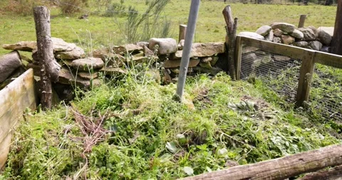 Decomposing organic matter in a rustic compost bin Stock Footage 334455036