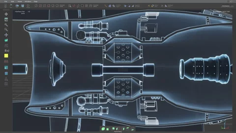 Deconstructing the blueprint of the heavy engine in the development software Stock Footage 268986873