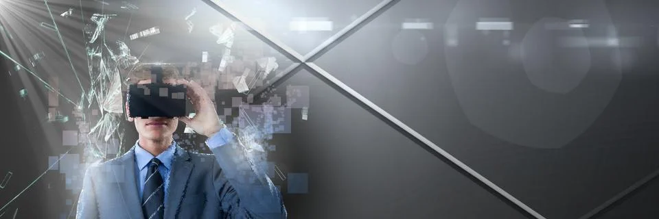 Deconstructing smashing pixel virtual reality man and transition Stock Photos