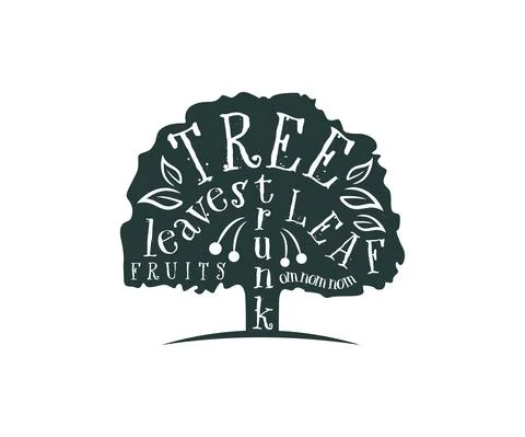 Deconstruction and typography tree out of words, print for T-shirt Stock Illustration