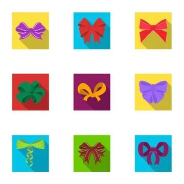 Decor, bows, node, and other web icon in flat style.Bow, ribbon, decoration Illustrazione stock