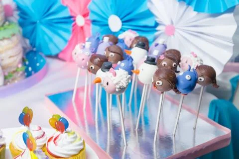 Decor buffet table for birthday 3 years old Stock Photos
