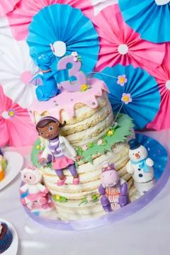 Decor buffet table for birthday 3 years old Stock Photos