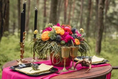 Decor. Details. Composition. Wedding decorations. On the wooden table in the Stock Photos