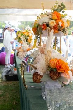 Decor of different colors on the catering table Stock Photos