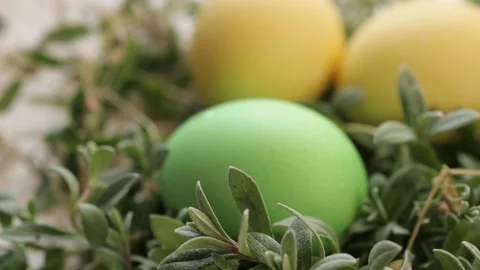 Decor of Easter eggs in the form of a nest. colorful eggs for easter holiday Stock-Footage 148005103