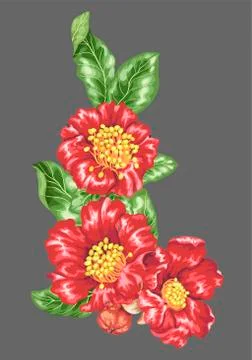 Decor element in vector with branch with blooming flowers Stock Illustration