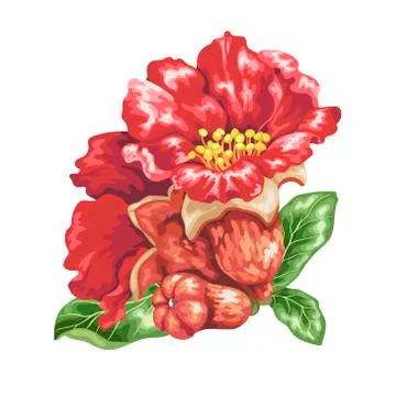 Decor element in vector with branch with blooming flowers Stock Illustration