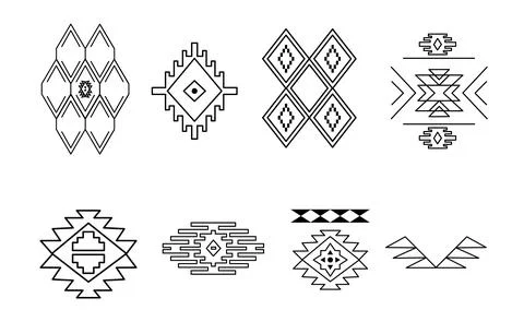 Decor elements of ethnic Indian tribe in outline style. Vector monochrome Navajo Stock Illustration