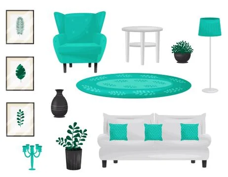 Decor elements for living room. Vector illustration. Stockillustratie