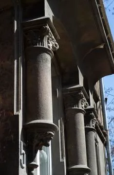 Decor elements of the old stone columns close up Stock Photos