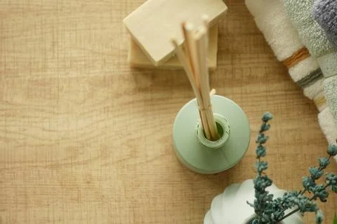 Decor elements showcasing serene spa essentials and natural textures Stock Photos