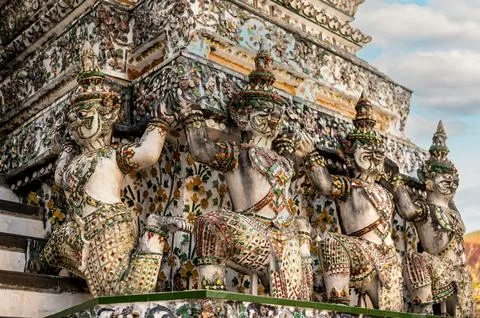 Decor elements Wat Arun Temple in bangkok Thailand. Wat Arun is Buddhist temp Stock Photos