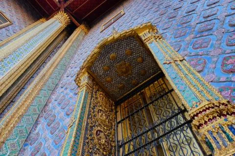 The decor of the facade of a Buddhist temple. Stock Photos