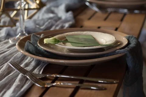 The decor of the festive table. Close-up. Stock Photos