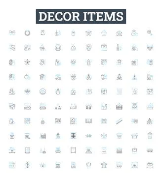 Decor items vector line icons set. Furnishings, Rugs, Lighting, Wallpaper 스톡 일러스트
