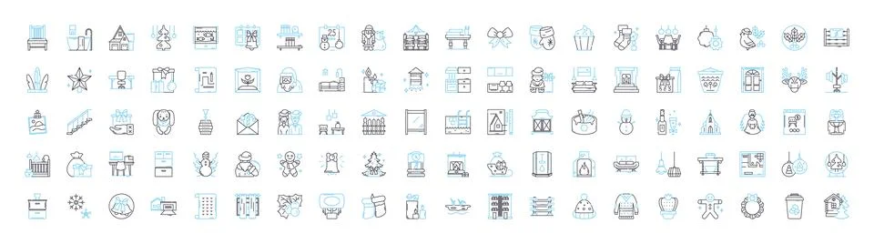 Decor items vector line icons set. Furnishings, Rugs, Lighting, Wallpaper 스톡 일러스트