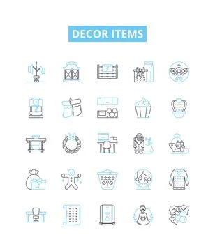 Decor items vector line icons set. Furnishings, Rugs, Lighting, Wallpaper 스톡 일러스트