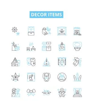 Decor items vector line icons set. Furnishings, Rugs, Lighting, Wallpaper 스톡 일러스트