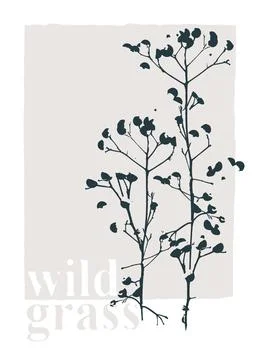 Decor printable art. Hand drawn vector illustrations of wild grasses Stock Illustration