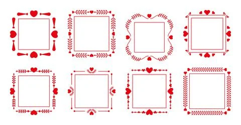 Decor red frame border heart text vector set Stock Illustration