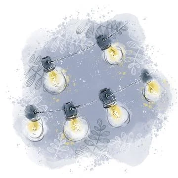 The decor of the space, the festive table with lamps on a blue background Illustrazione stock