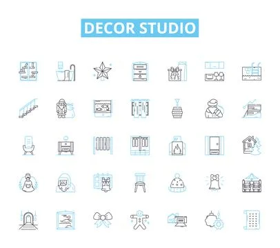 Decor studio linear icons set. Furniture, Textiles, Lighting, Arrk, Accessories Stock Illustration