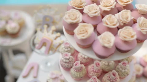 Decor Sweet Table. White Table With wedding cakes Stock Footage 64348651