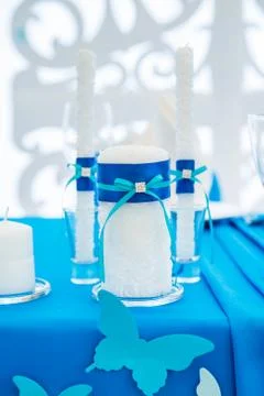 Decor on the table, candles Stock Photos