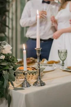 Decor wedding table with candles Stock Photos