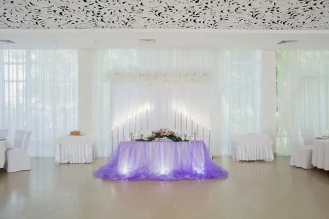 Decor on a wedding table in a restaurant Stock Photos