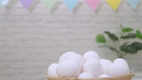 Decoraitng easter eggs. Craft activity, decorating eggs. White chicken eggs Stock Footage 237334186