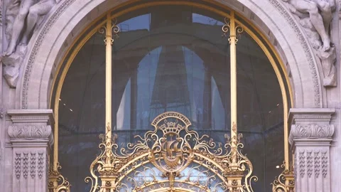 The decorated and golden entry of Small Palace in Paris, France (Petit Palais) Stock Footage 207846262