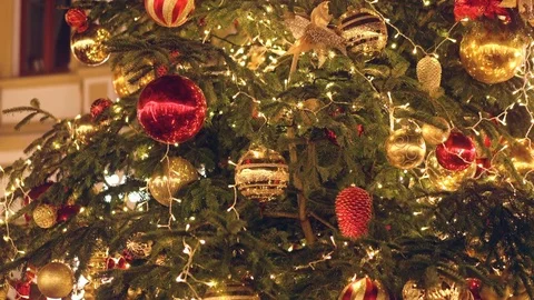 Decorated and illuminated christmas tree Stock Footage 81627634