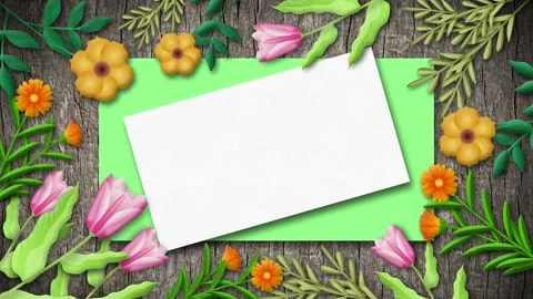 Decorated background with different animated colourful flowers and blank pa.. Stock Footage 306078050